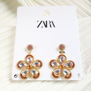 ZARA Floral Crystal Earrings Chic Statement Jewelry Glamorous Gift Trendsetter